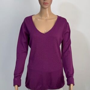 Lord & Taylor 100% Merino Washable Wool V-Neck Sweater in Purple Women's Size M